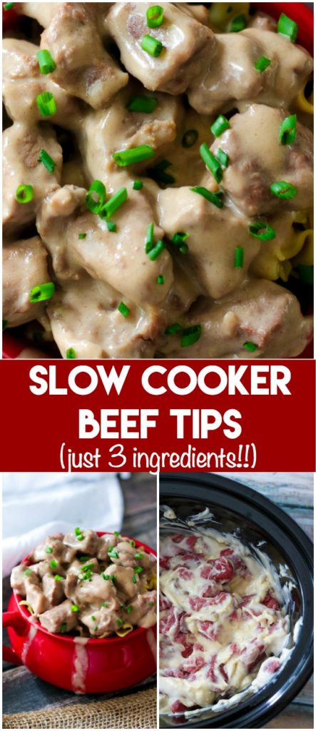 Slow Cooker Beef Tips are the easiest, most comforting dinner ever! Just 3 ingredients and you have a dinner everyone will love!