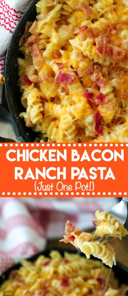 Chicken Bacon Ranch Pasta is a one pot wonder full of all your favorite things like bacon, cheese, ranch and pasta!! A real crowd pleaser!
