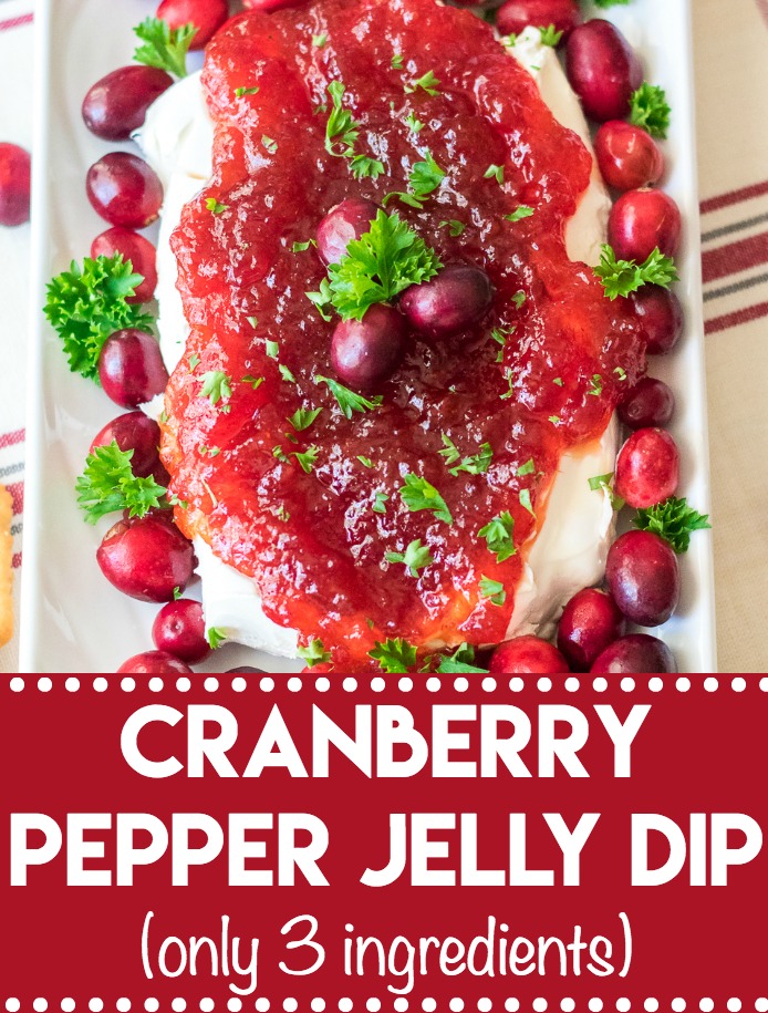 Cranberry Pepper Jelly Dip is just 3 ingredients and everyone's favorite festive appetizer! Comes together in just minutes, perfect for the holidays!