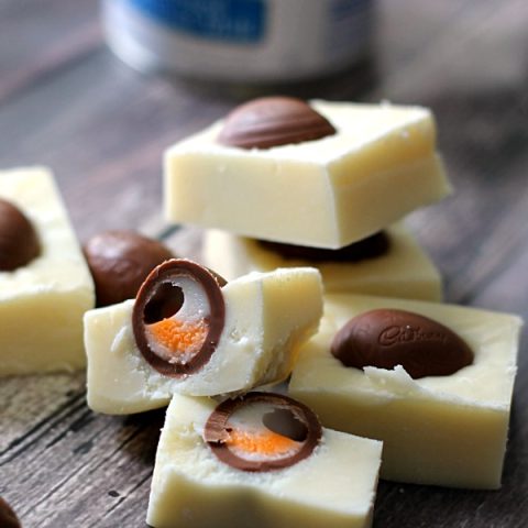 White fudge with mini cadbury creme eggs in it