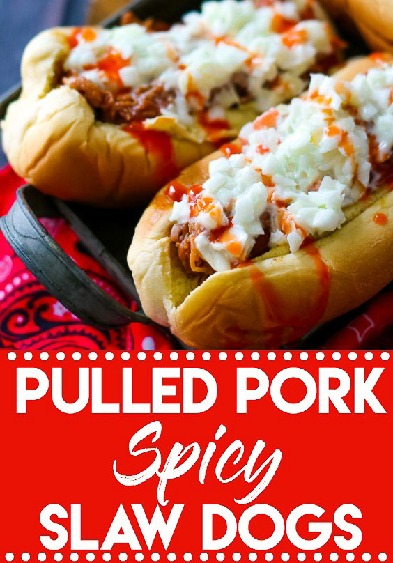 Pulled Pork Spicy Slaw Dogs are going to be your new favorite dish this summer!! Comes together super quick. Perfect easy dinner!