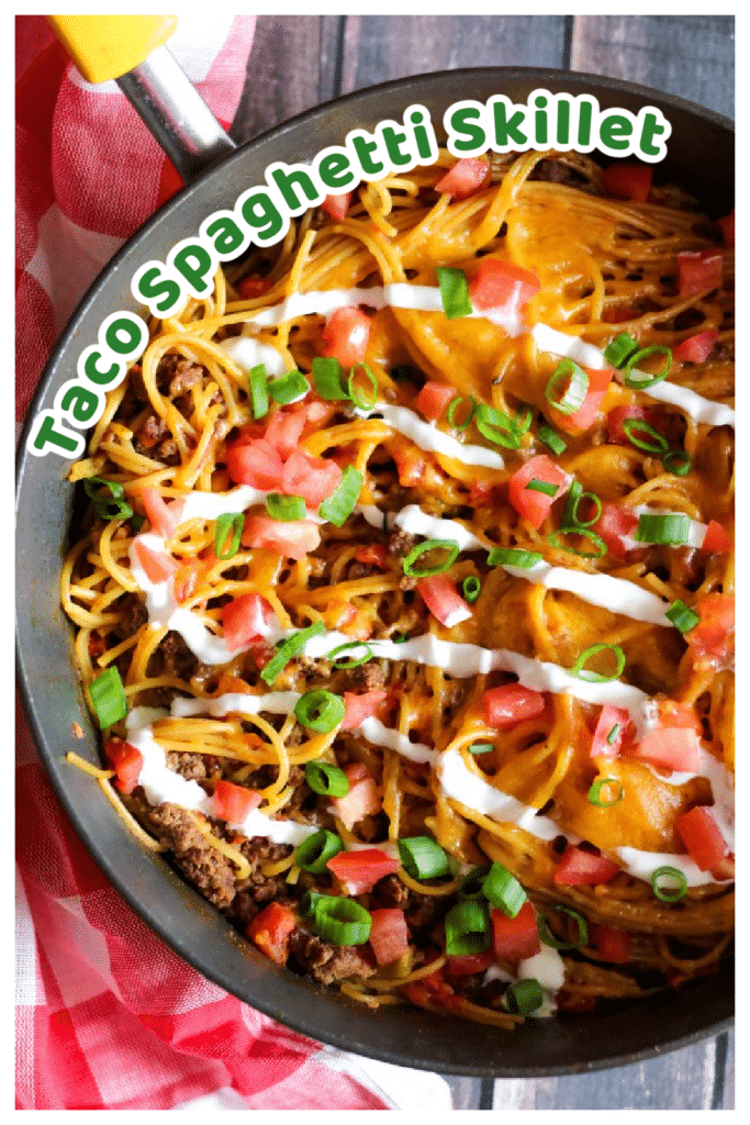 Pinterest Pin for Taco Spaghetti Skillet