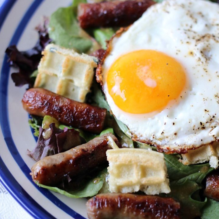 Sweet Sausage Salad with Waffle Croutons