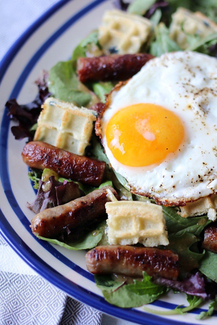Sweet Sausage Salad with Waffle Croutons