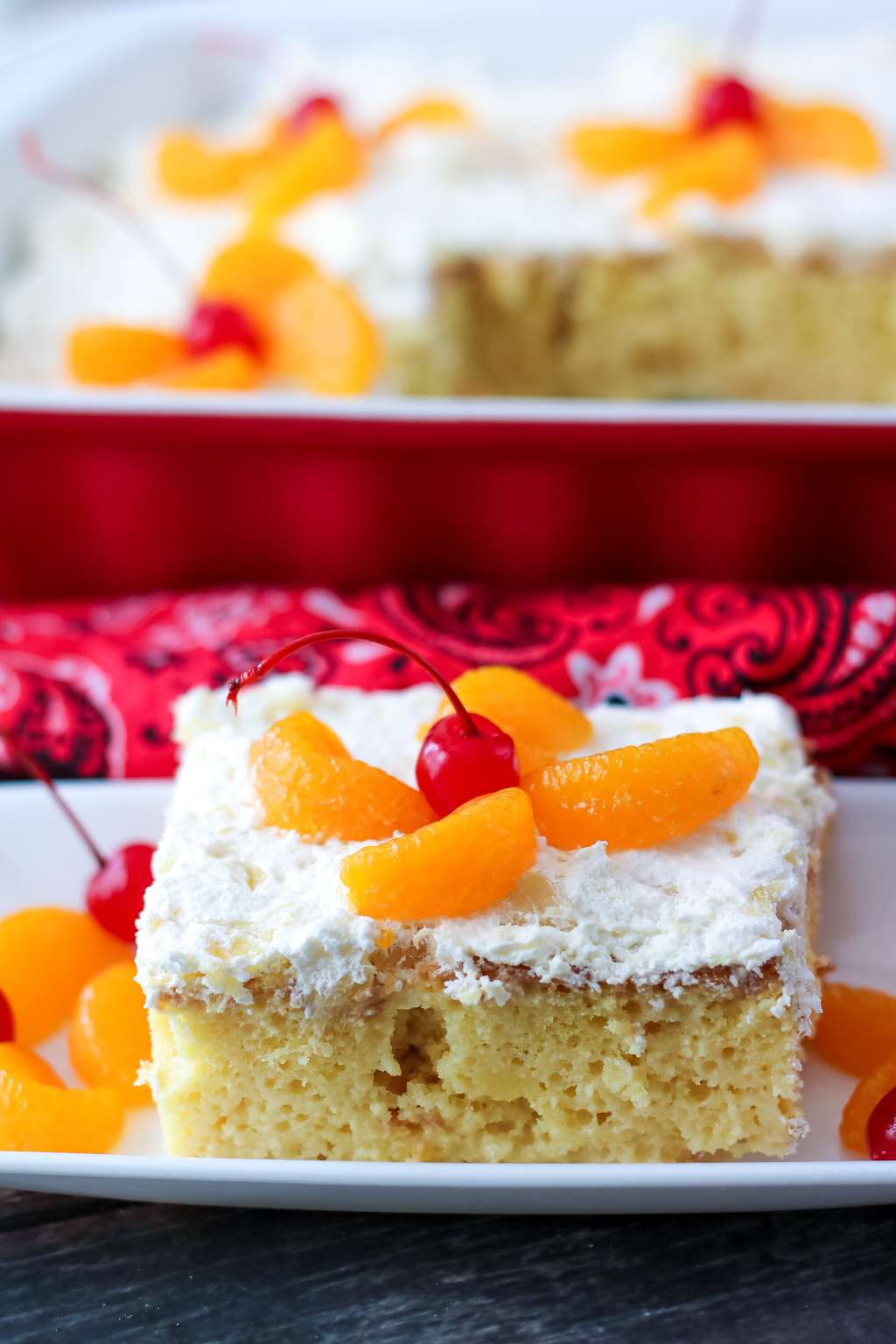 Pig Pickin Tres Leches Cake sliced on plate