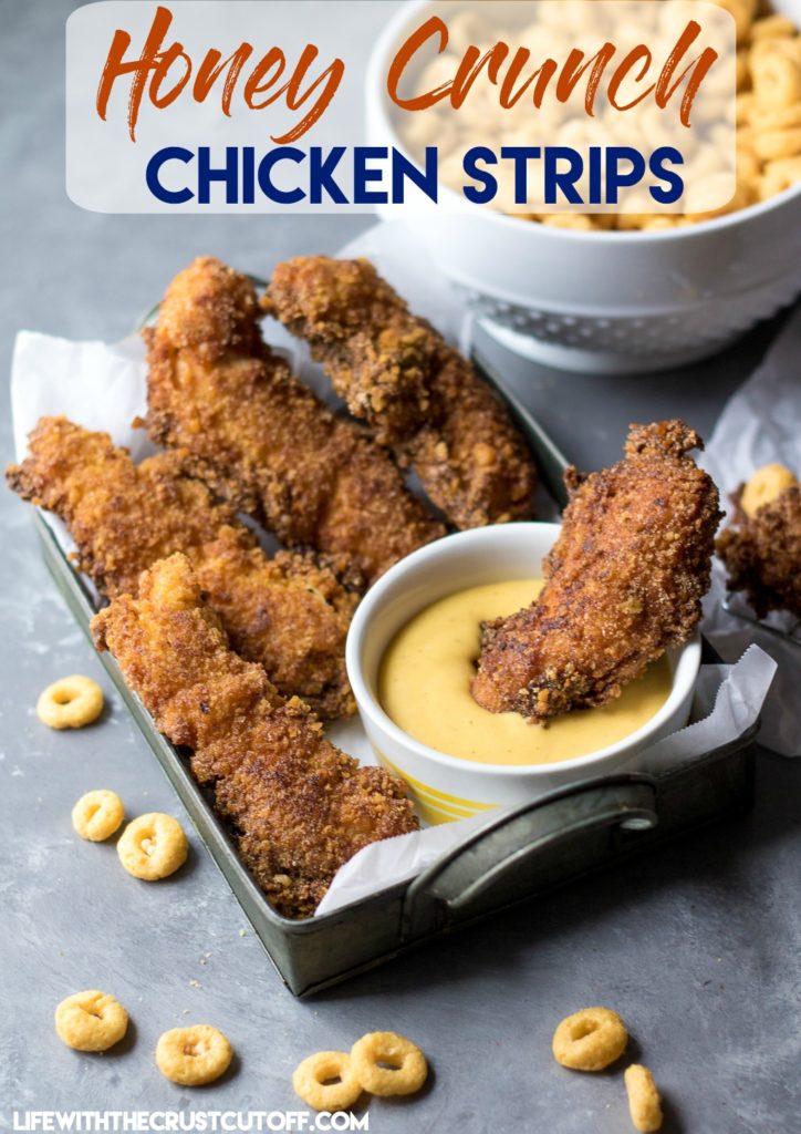 Honey Crunch Chicken Strips are the perfect weeknight dinner! Sweet honey crunch coating goes perfectly with honey mustard dipping sauce, yum!