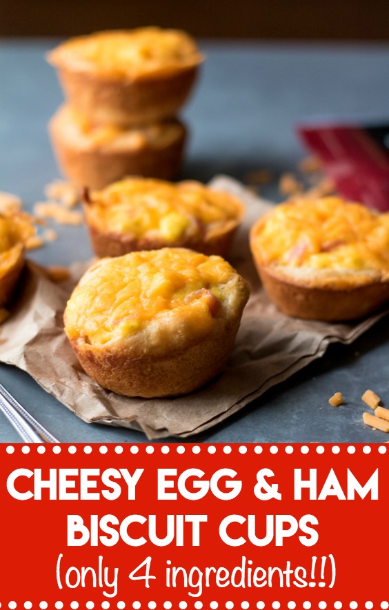 Cheesy Ham & Egg Biscuit Cups are an easy and delicious breakfast. Egg, cheese and ham all baked up in a biscuit cup is breakfast perfection!