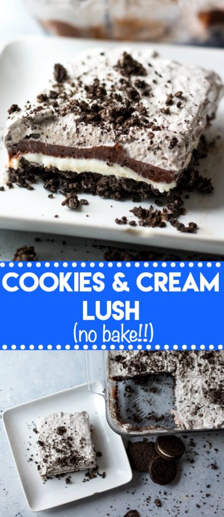 Cookies & Cream Lush is the ULTIMATE no bake dessert. Each layer is bursting with creamy, crunchy cookies & cream flavor!