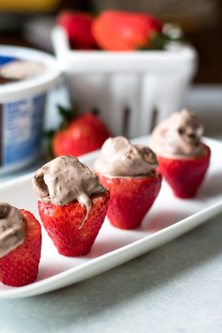 Double Brownie Stuffed Strawberries are the easy 2 ingredient snack or dessert you can whip up in minutes!! Double Brownie Cool-Whip makes these delicious!