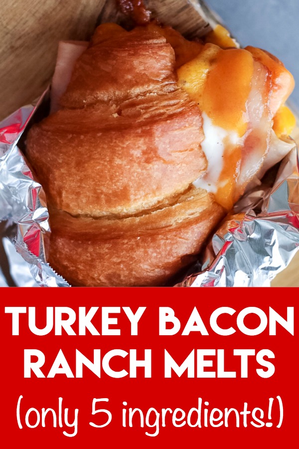 Turkey Bacon Ranch Melts are your new favorite sandwich!! Melty cheese, crispy bacon, turkey and ranch all warm and tucked into a buttery croissant.