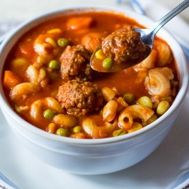Meatball Vegetable Soup is the ultimate comfort food. Tender meatballs, your favorite veggies and pasta simmered in a delicious tomato base, yum!
