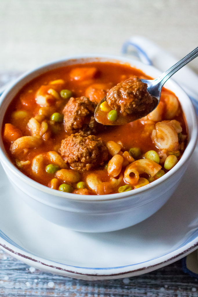 Meatball Vegetable Soup is the ultimate comfort food. Tender meatballs, your favorite veggies and pasta simmered in a delicious tomato base, yum!