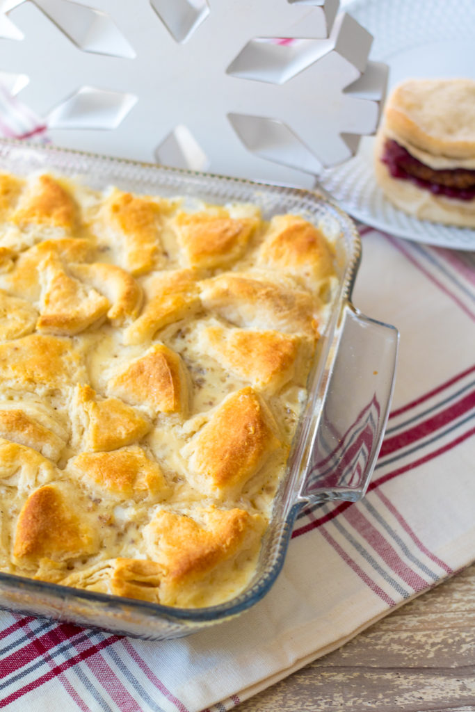 Sausage Gravy & Biscuit Casserole is an easy way to serve this classic breakfast dish! Bake it all together in one dish for a perfect breakfast!