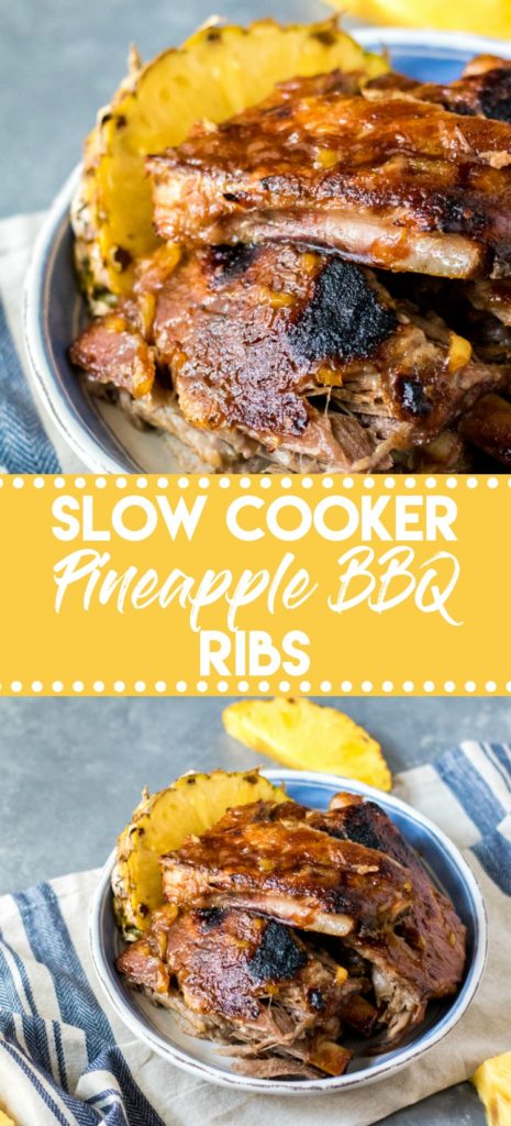 Slow Cooker Pineapple BBQ Ribs cook right in the slow cooker so no need to heat up the kitchen. Full of sweet pineapple flavor, these tender ribs are great!