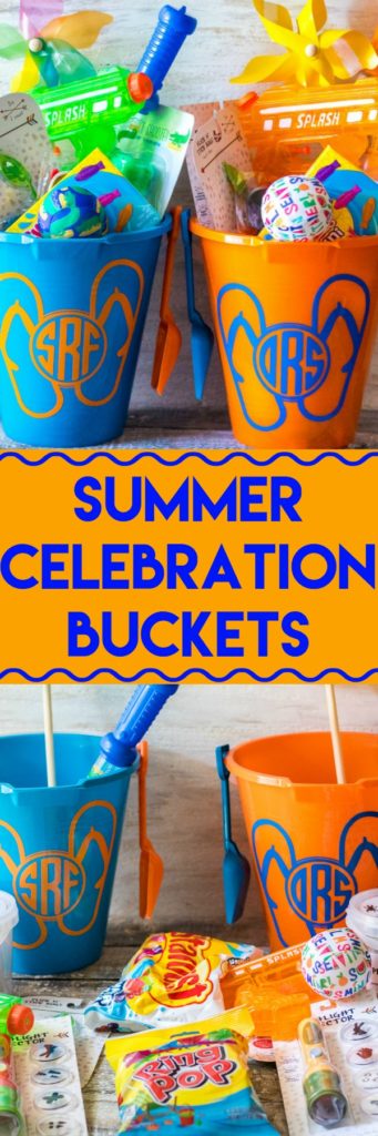 Super fun inexpensive buckets full of goodies for the summer! Perfect for the last day of school or the first day of summer!