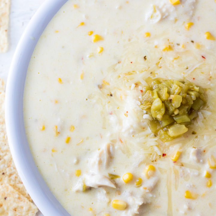 Cheesy Green Chile Chicken Corn Dip