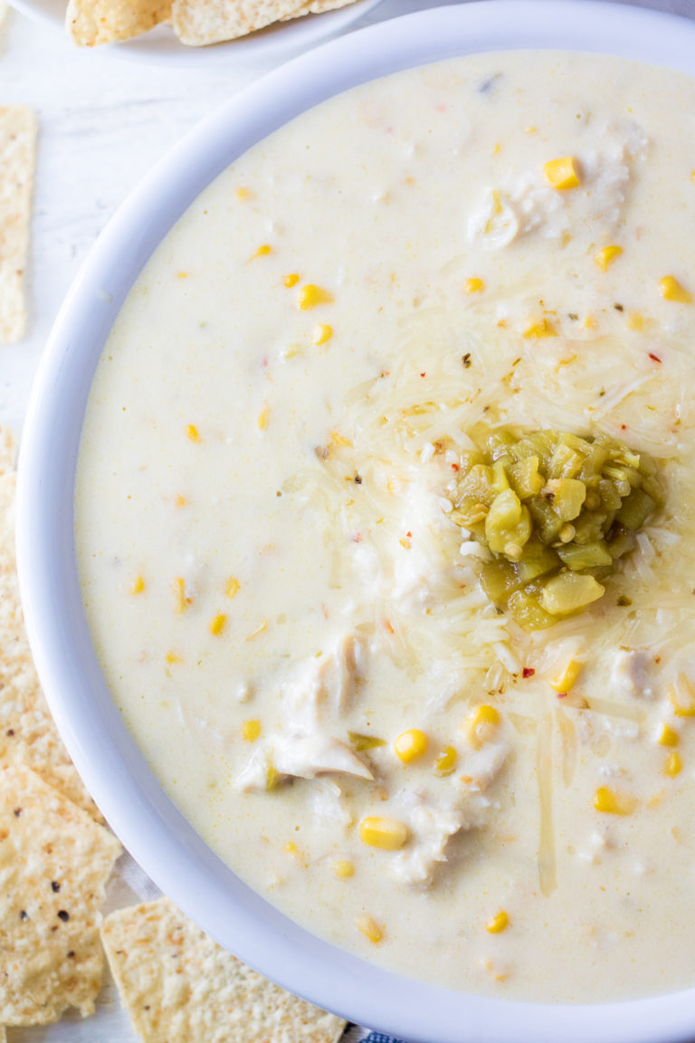 Cheesy Green Chile Chicken Corn Dip