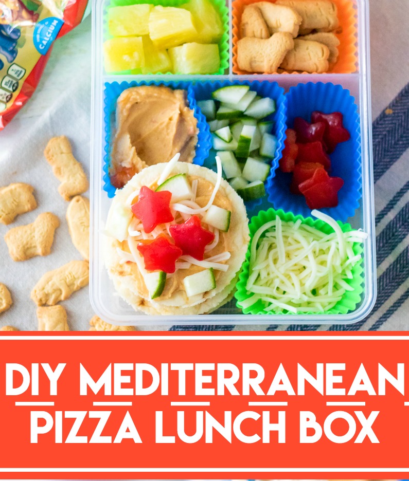 DIY Mediterranean Pizza Lunch Box is a fun and delicious lunch your kids can make themselves! Perfect for back to school and a change from sandwiches!