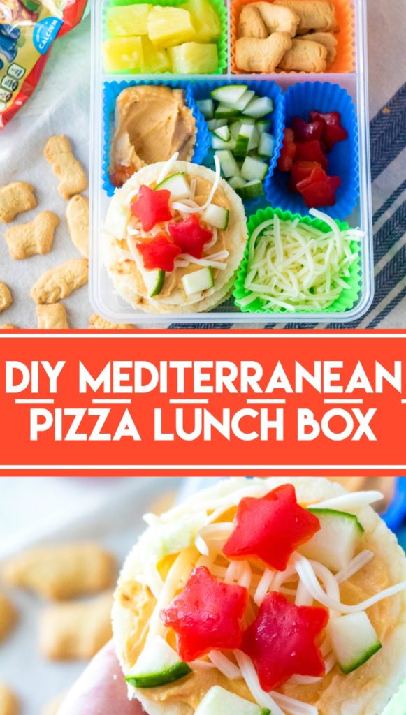 DIY Mediterranean Pizza Lunch Box is a fun and delicious lunch your kids can make themselves! Perfect for back to school and a change from sandwiches!