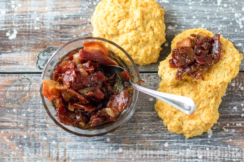 Easy Bacon Jam is the most delicious thing you will ever make!! This is sweet, salty and perfect on anything! It is also makes a great gift!
