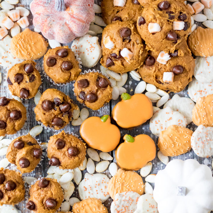 Fall Dessert Tray is gorgeous and loaded with fabulous treats like these Three Ingredient Chocolate Chip Pumpkin Cookies, yum!
