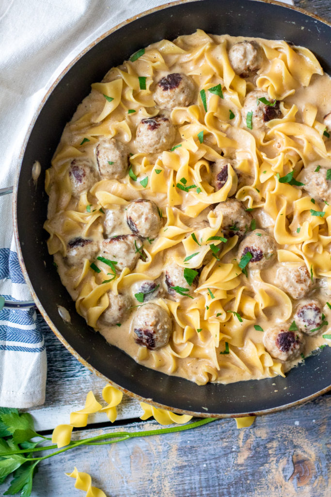 Skillet Swedish Meatballs are a hearty, comforting one pot wonder you will want to make for dinner every week! So easy and delicious.