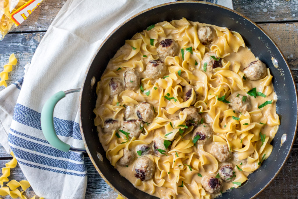 Skillet Swedish Meatballs are a hearty, comforting one pot wonder you will want to make for dinner every week! So easy and delicious.