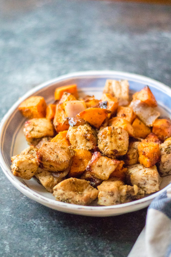 Smoky Sweet Potato and Pork Hash is your new favorite sheet pan meal. Flavorful pork, roasted sweet potatoes, caramelized onions come together in no time!