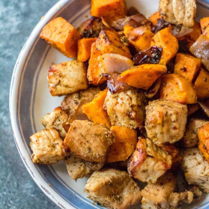 Smoky Sweet Potato and Pork Hash is your new favorite sheet pan meal. Flavorful pork, roasted sweet potatoes, caramelized onions come together in no time!