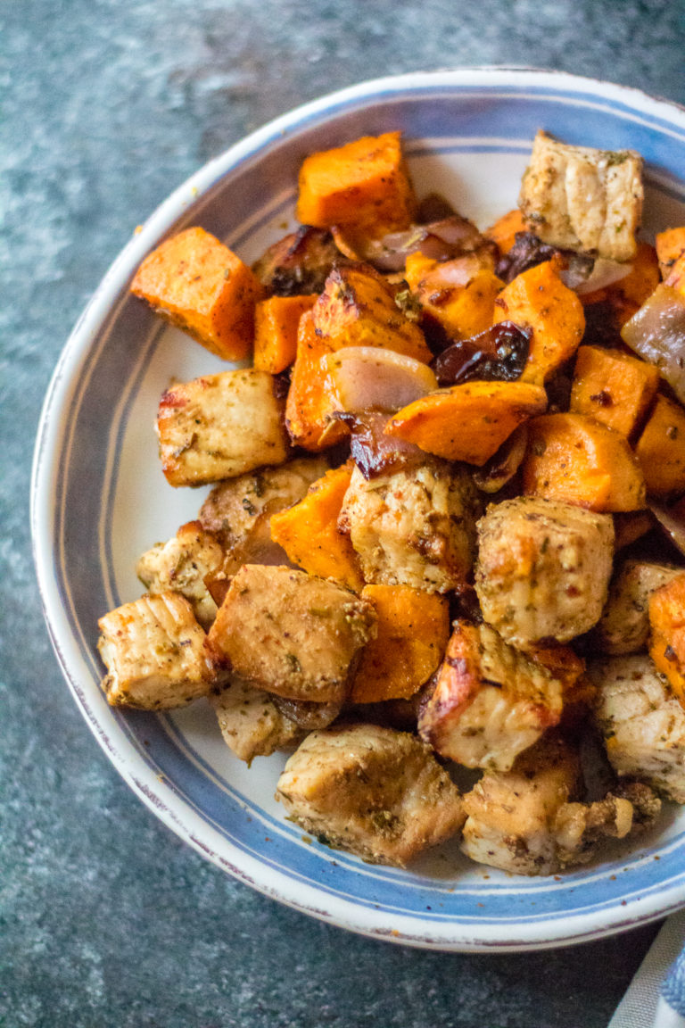 Smoky Sweet Potato and Pork Hash is your new favorite sheet pan meal. Flavorful pork, roasted sweet potatoes, caramelized onions come together in no time!