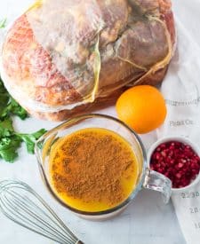 The glaze is easy to whip up before pouring over the ham in its baking dish.