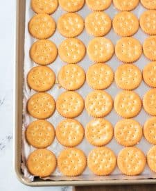 Ritz crackers on sheet pan