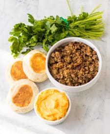 Ingredients for Old English Sausage Muffins. Browned sausage, old english cheese, english muffins