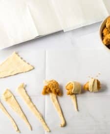 Glazed Chicken Bites, popcorn chicken being wrapped up in crescent rolls