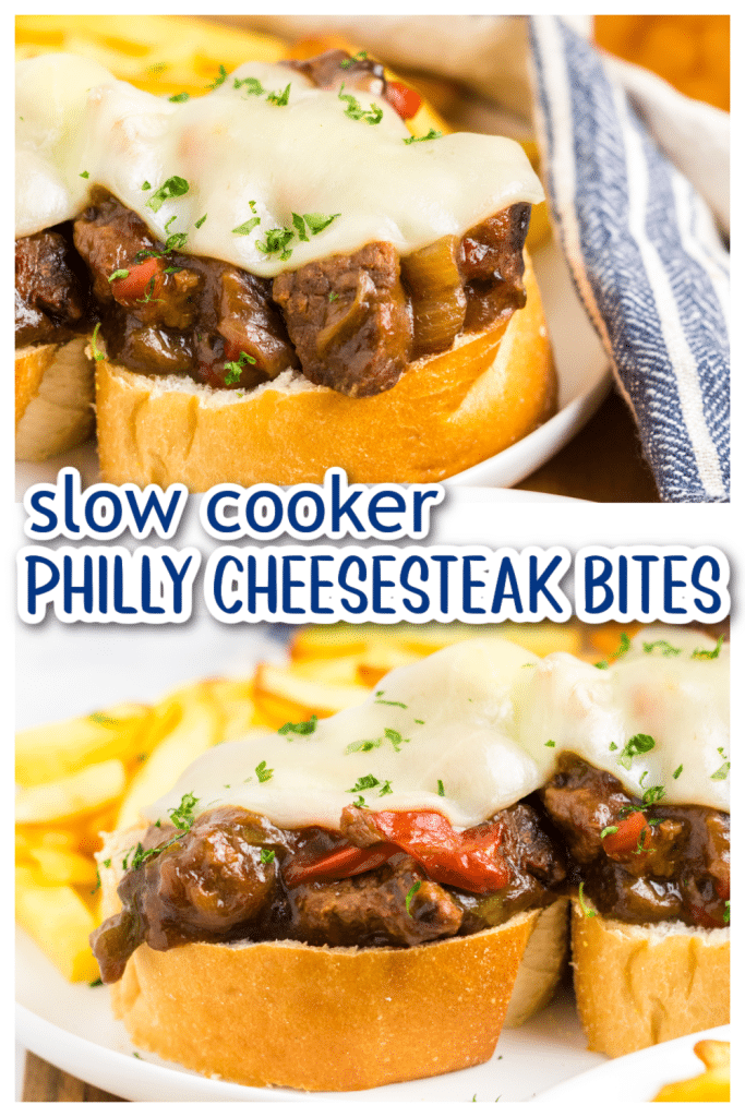Slow Cooker Philly Cheesesteak Bites pinterest pin