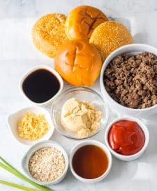 Shot of Slow Cooker Korean Beef Sloppy Joe ingredients