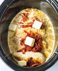 Slow Cooker Marry Me Chicken uncooked in slow cooker