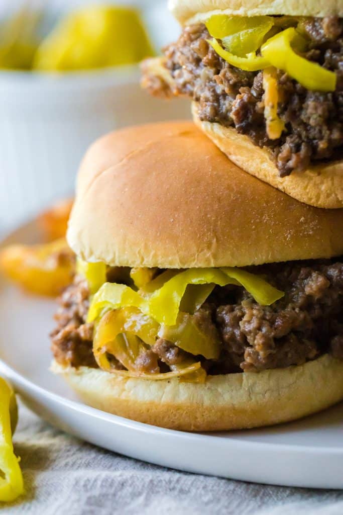 Close up shot of Slow Cooker Mississippi Sloppy Joes