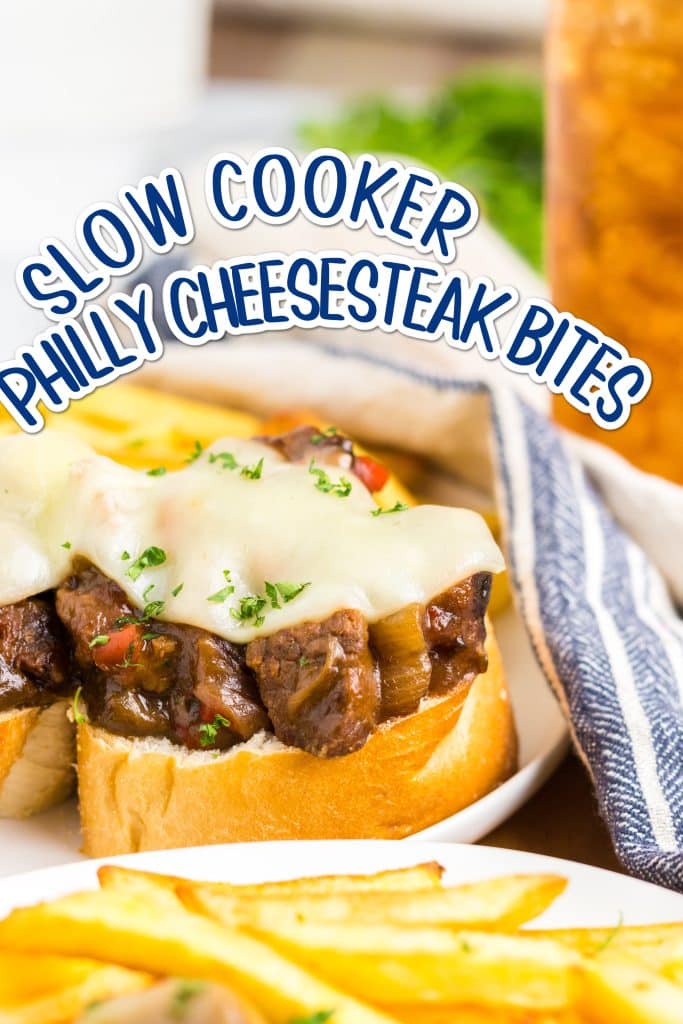 Slow Cooker Philly Cheesesteak Bites with text