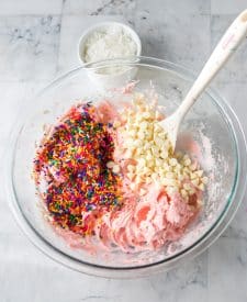 Bunny Butt Funfetti Dip ingredients all mixed up in the bowl