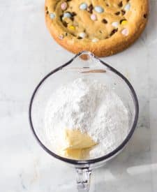 Easter Cookie Cake frosting ingredients in bowl