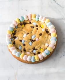 Easter Cookie Cake iced with cadbury eggs around the edge