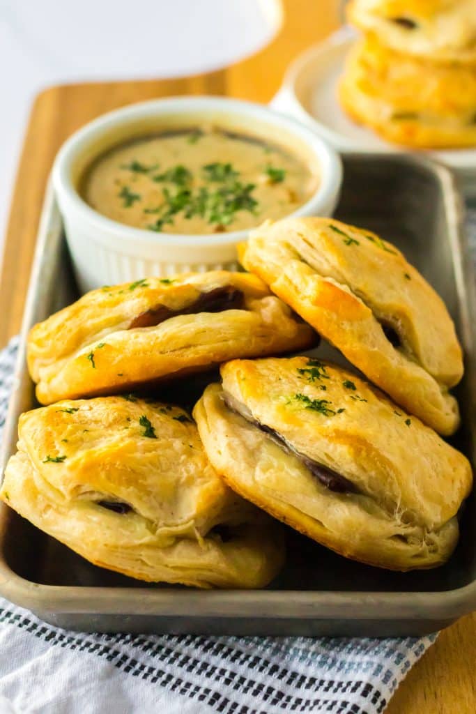 French Dip Biscuits close up in a pan
