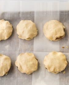 French Dip Biscuits closed up on baking sheet
