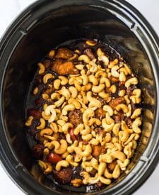 Slow Cooker Cashew Chicken ingredients in the slow cooker