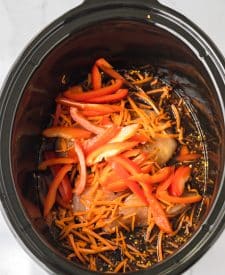 Slow Cooker Chicken Lo Mein ingredients in slow cooker