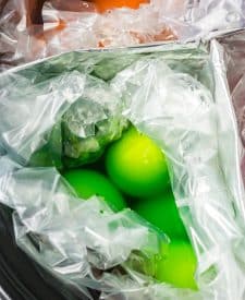 Close up of Slow Cooker Dyed Easter Eggs in slow cooker dyed green