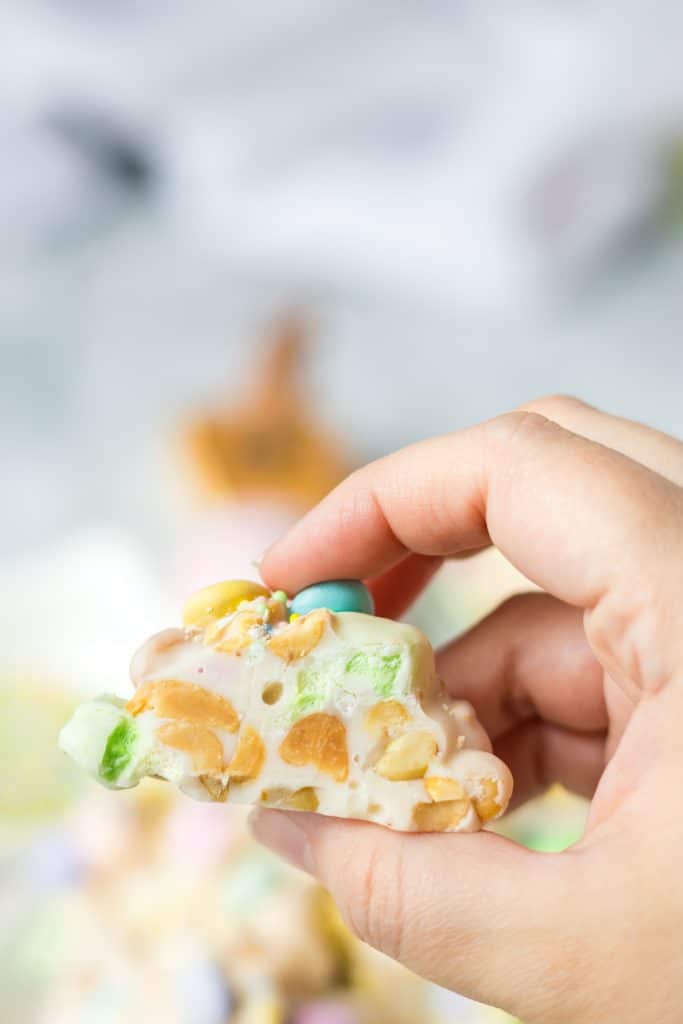 Close up shot of Slow Cooker Easter Candy in half