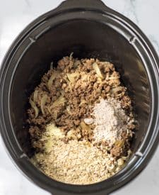 Slow Cooker French Dip Sloppy Joes ingredients in slow cooker