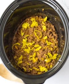 Slow Cooker Mississippi Sloppy Joes all mixed up in slow cooker